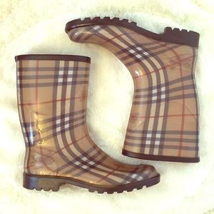 Authentic Burberry Haymarket Mid Plaid Rainboots